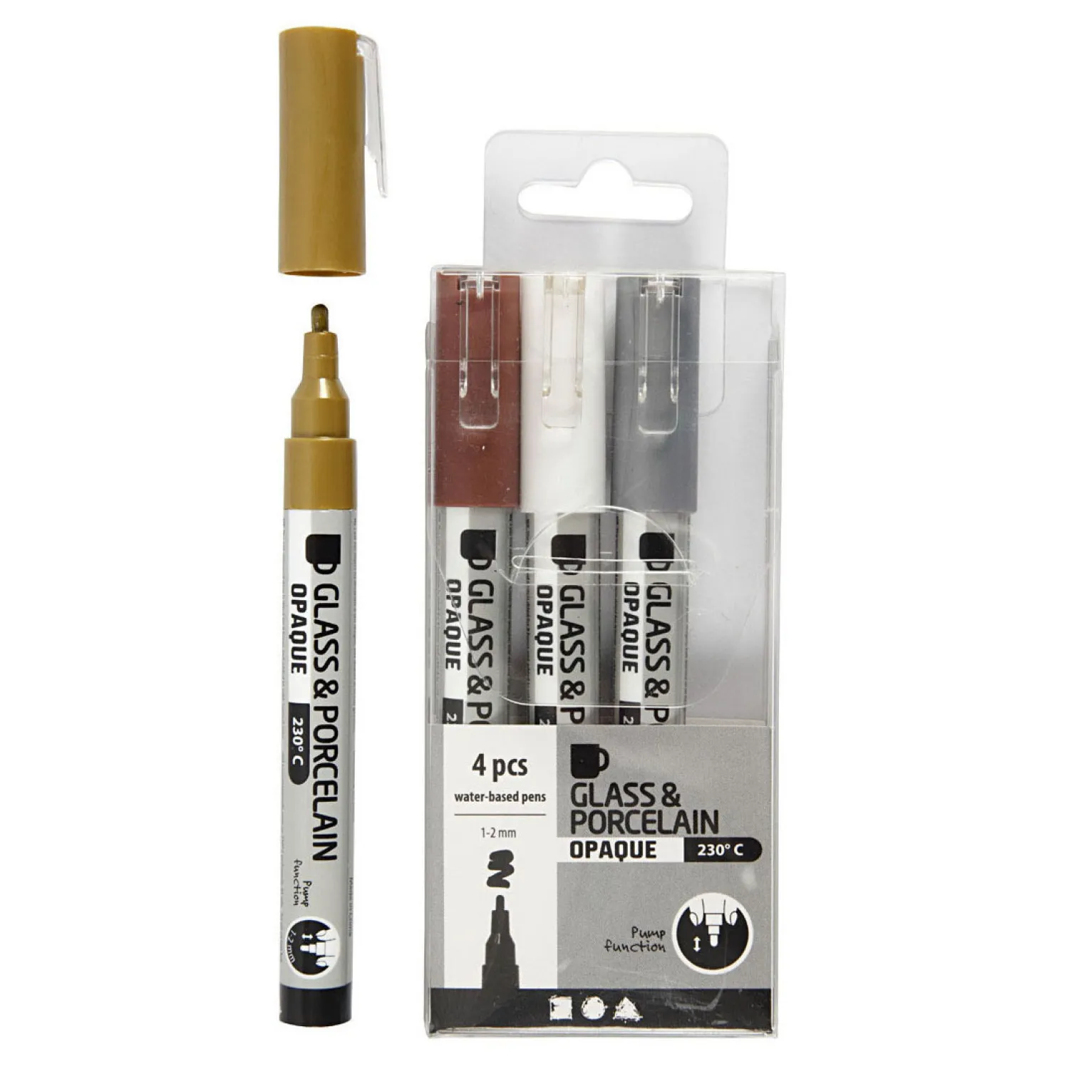 Glas- & Porseleinstiften Dekkend Bruin/Goud/Zilver/Wit, 4st.>Creativ Company Outlet