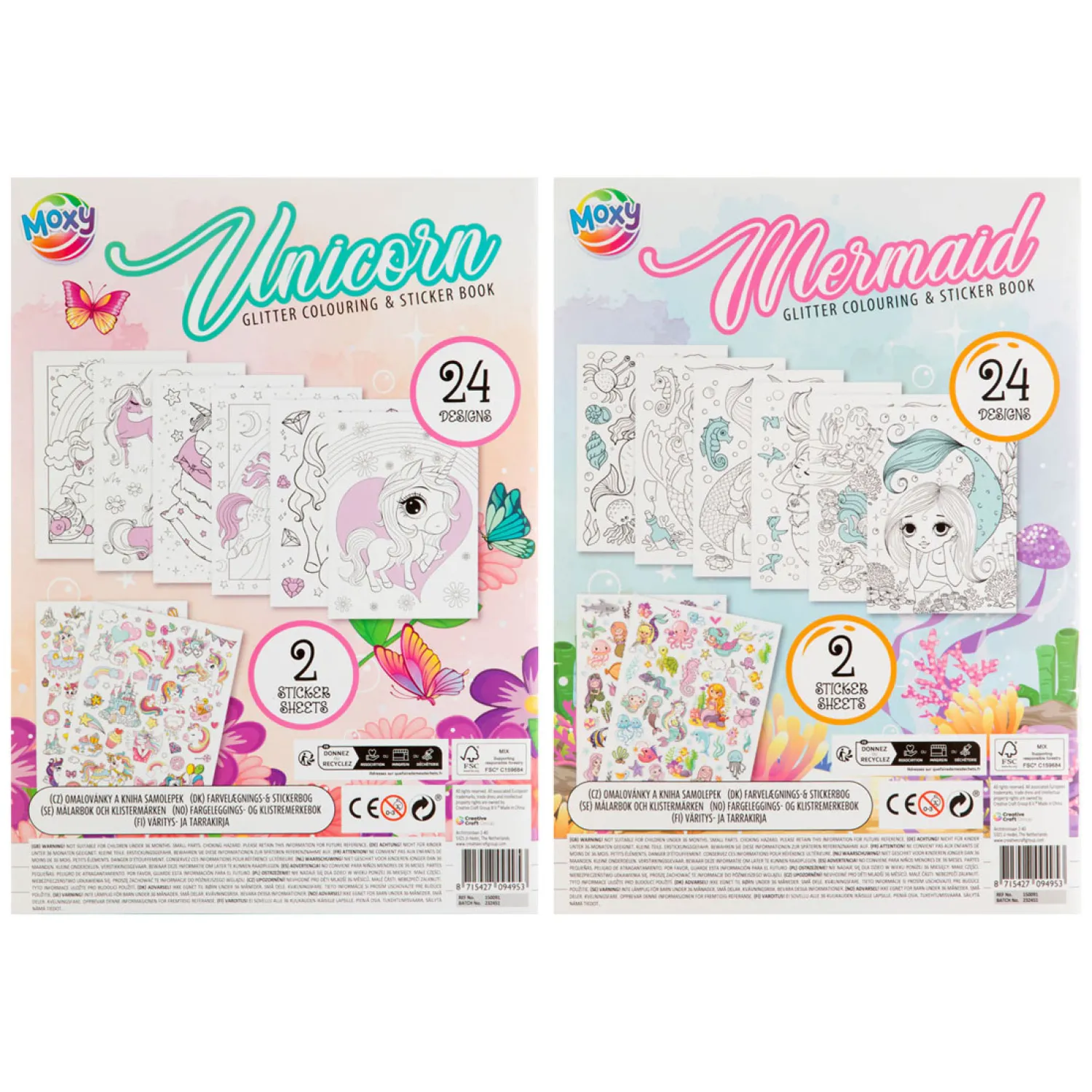 Glitter Kleur en Stickerboek Eenhoorn/Zeemeermin>Creative Craft Group Clearance