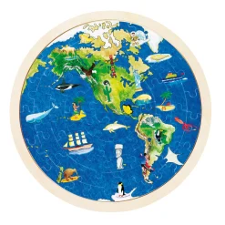 Goki Dubbelzijdige Houten Puzzel - Wereldbol, 57st. New