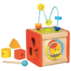 Houten Activiteitenkubus Beatbox en Motoriekspiraal-Goki Hot