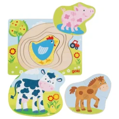 Goki Houten Lagenpuzzel Boerderijdieren, 10st. Clearance