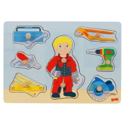 Houten Noppenpuzzel Klusjesman, 8st.>Goki Clearance
