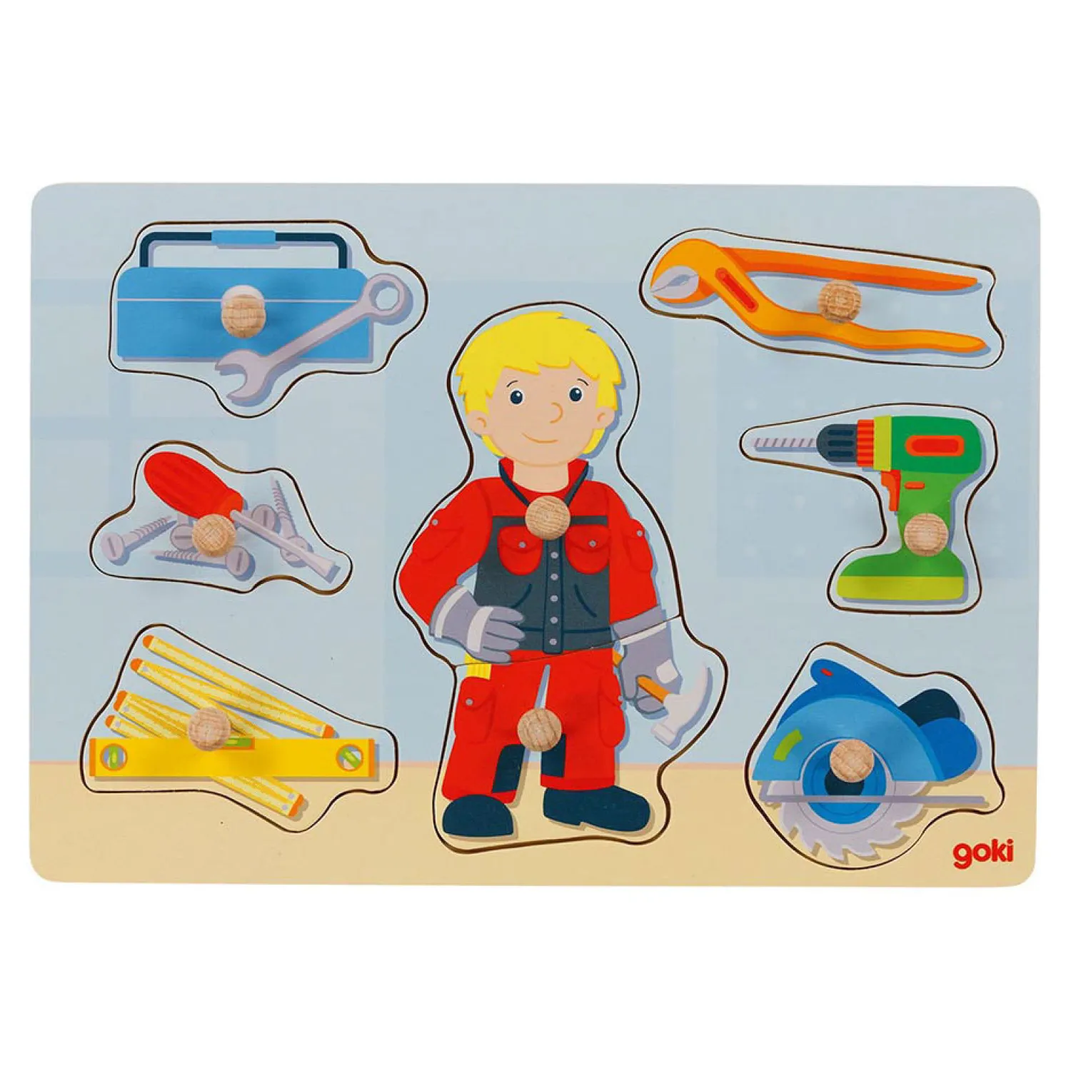 Houten Noppenpuzzel Klusjesman, 8st.>Goki Clearance