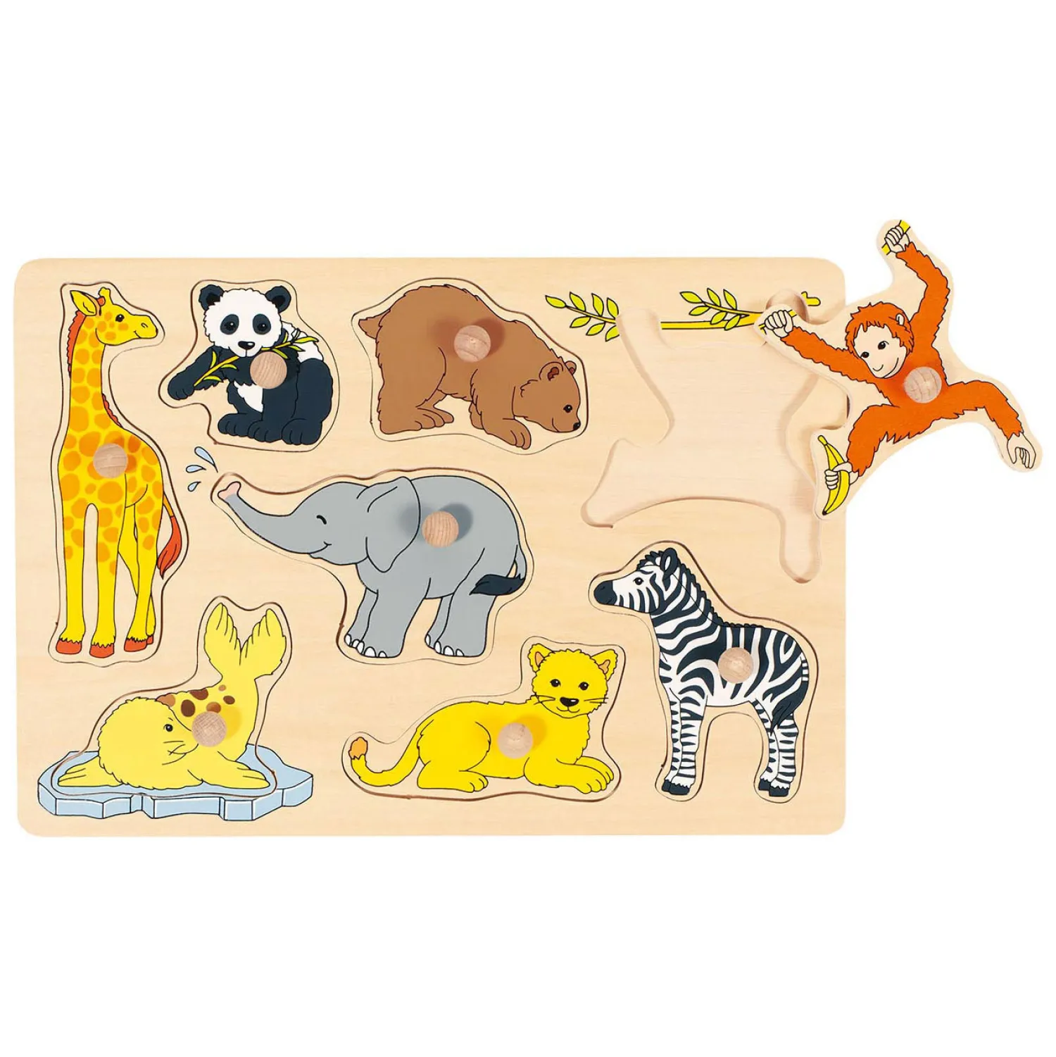 Houten Noppenpuzzel Wilde Jonge Dieren, 8st.>Goki