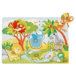 Goki Houten Noppenpuzzel Dierentuin met Geluid, 6st. Best