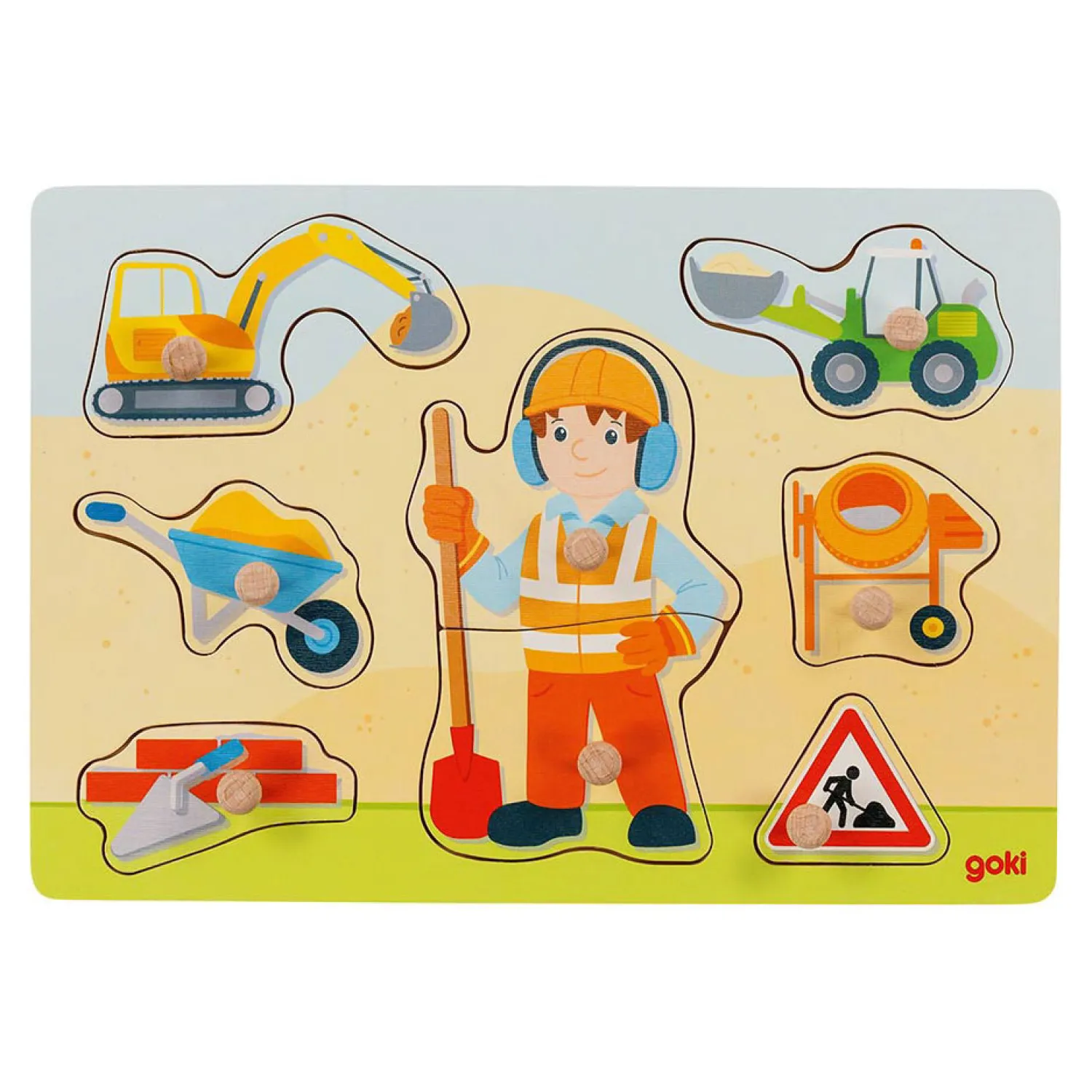 Houten Noppenpuzzel Bouwvakker, 8st.-Goki