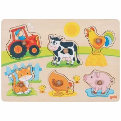 Goki Houten Noppenpuzzel Op de Boerderij, 6st.