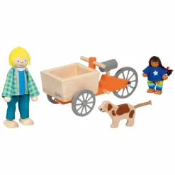 Goki Poppenhuis Houten Bakfiets met Kind en Hond Discount