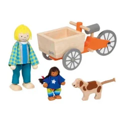 Goki Poppenhuis Houten Bakfiets met Kind en Hond Discount
