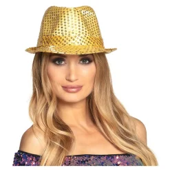 Hoed Popster Pailetten Goud-Boland New