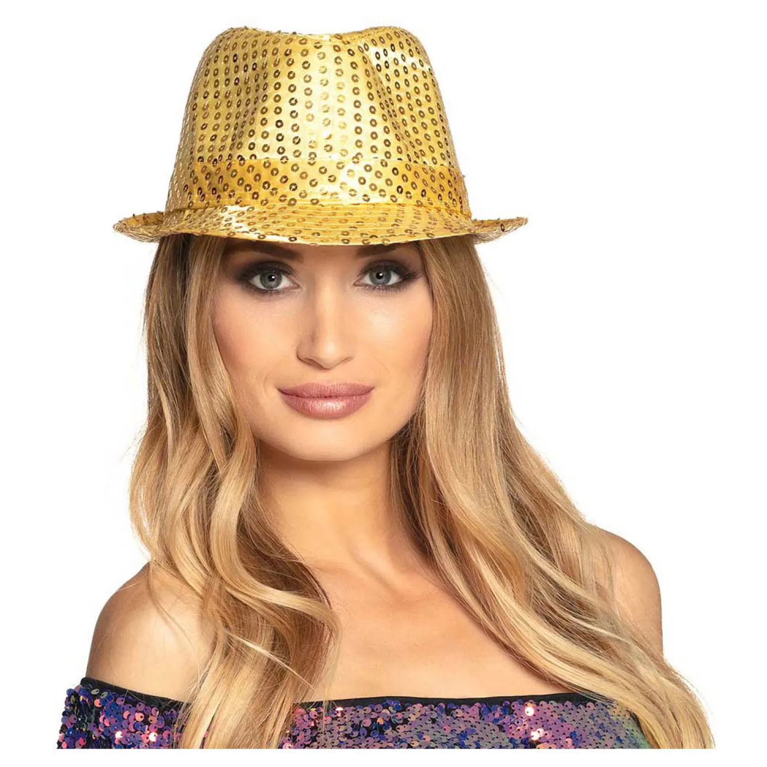 Hoed Popster Pailetten Goud-Boland New