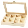 Houten Doos met Glazen Deksel en 10 vakken-Creativ Company