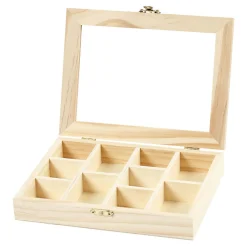 Houten Doos met Glazen Deksel en 10 vakken-Creativ Company