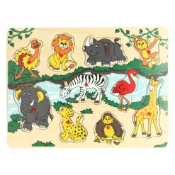 Playwood Houten Noppenpuzzel Wilde Dieren, 10st. Outlet