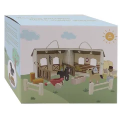 Houten Paardenstal Speelset Draagbaar, 13dlg.> Hot
