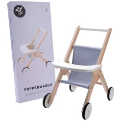 Houten Poppenwandelwagen Grijs/ blauw- New