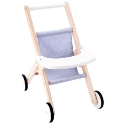 Houten Poppenwandelwagen Grijs/ blauw- New