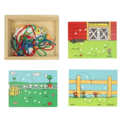 Houten Rijgpuzzel Boerderij, Set van 4><noscript><img width=