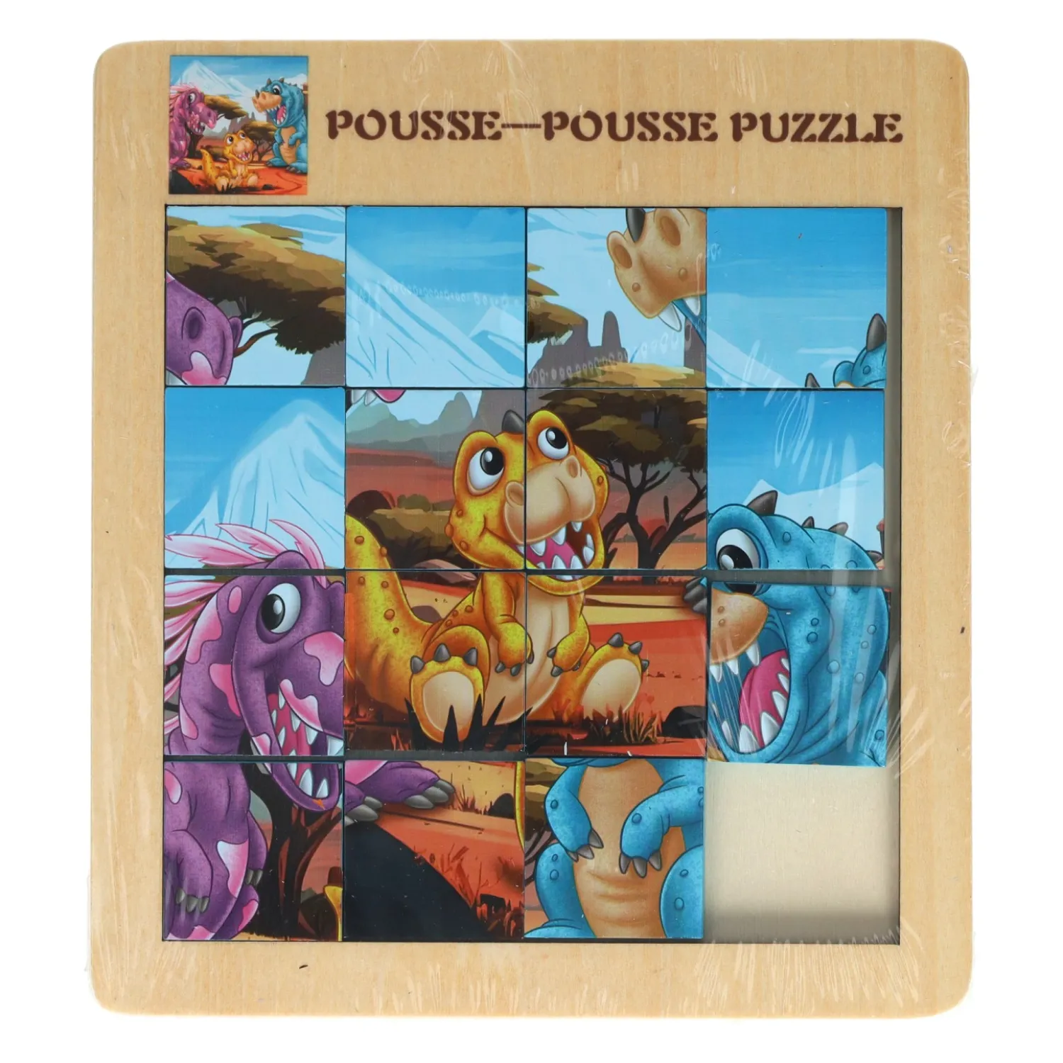 Houten Schuifpuzzel Dino, 15st.- Clearance