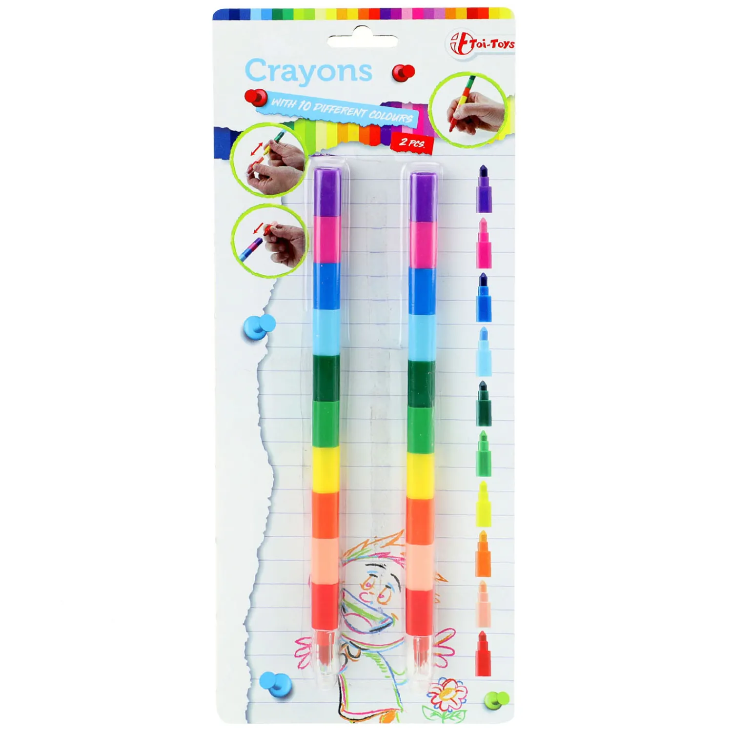 Toi-Toys 10-in-1 Waskrijt Pen, 2st. Hot