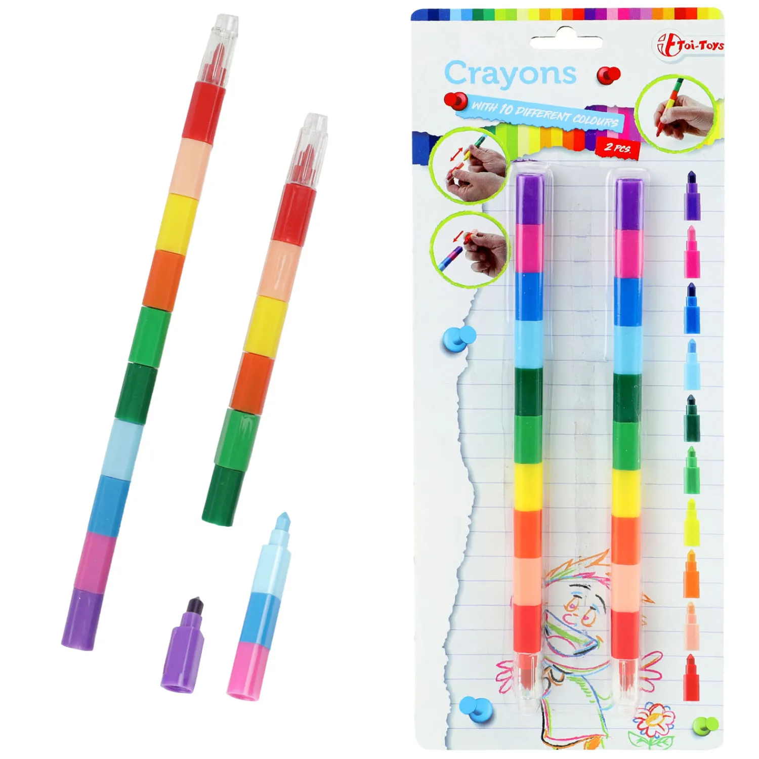Toi-Toys 10-in-1 Waskrijt Pen, 2st. Hot