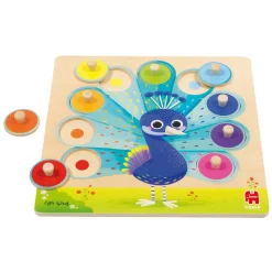 Goula - Houten Noppenpuzzel Pauw, 9st.><noscript><img width=