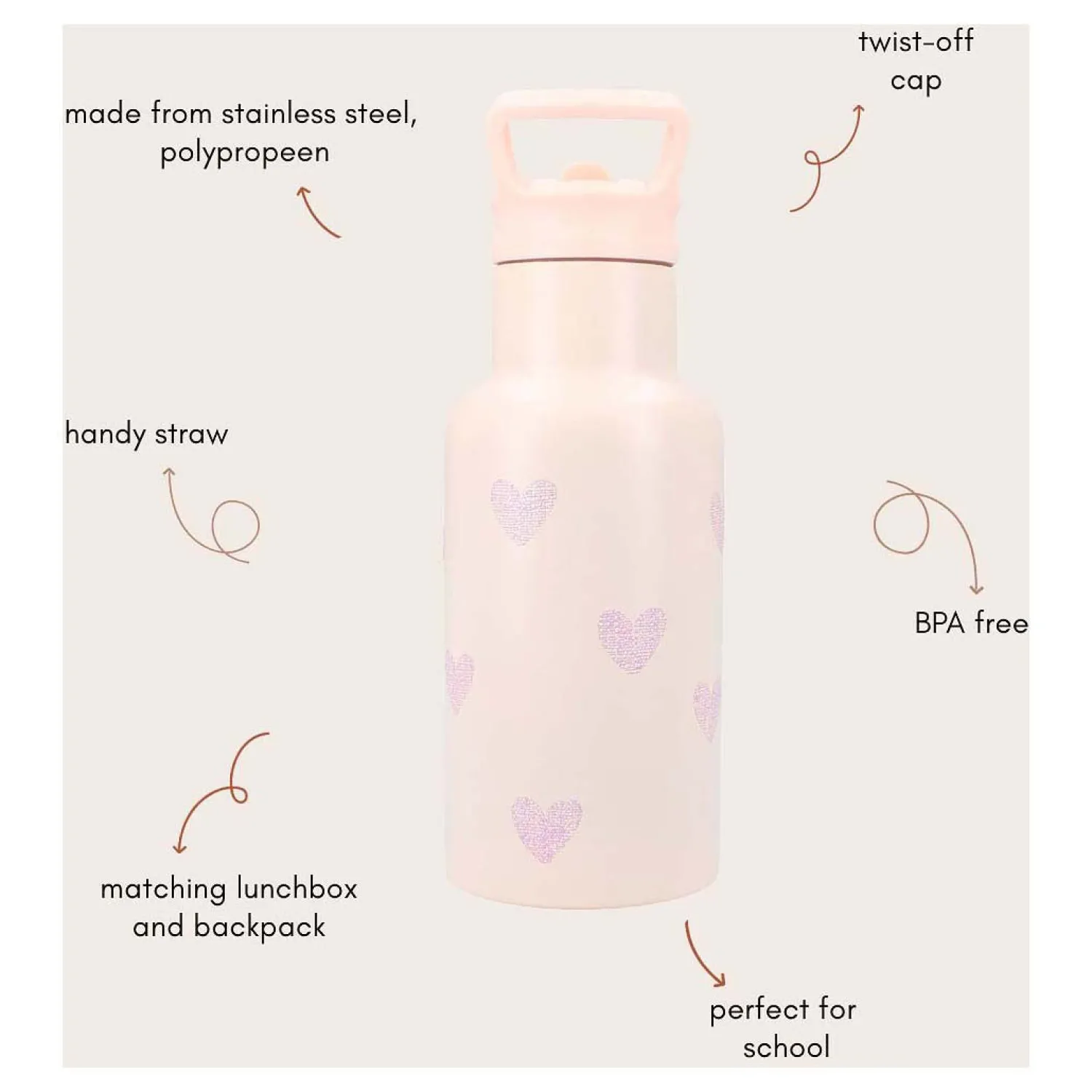 Drinkfles Sweet Sips Hartjes, 350ml>Kidzroom