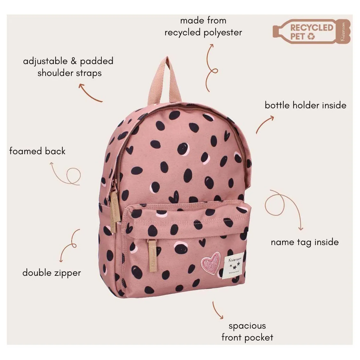 Kidzroom Rugzak Loving Days Zwarte Stippen Sale