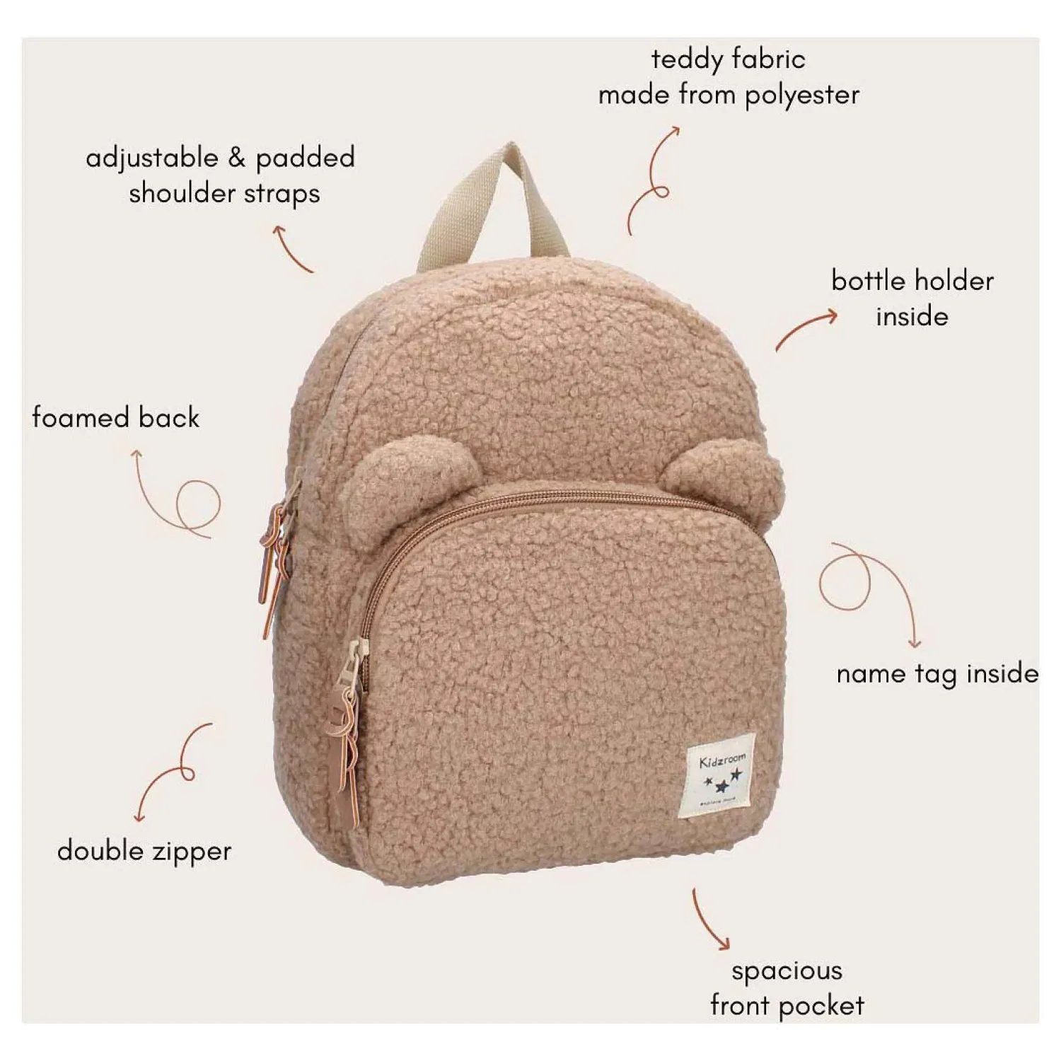 Rugzak Porto Beary Excited Beige>Kidzroom Outlet