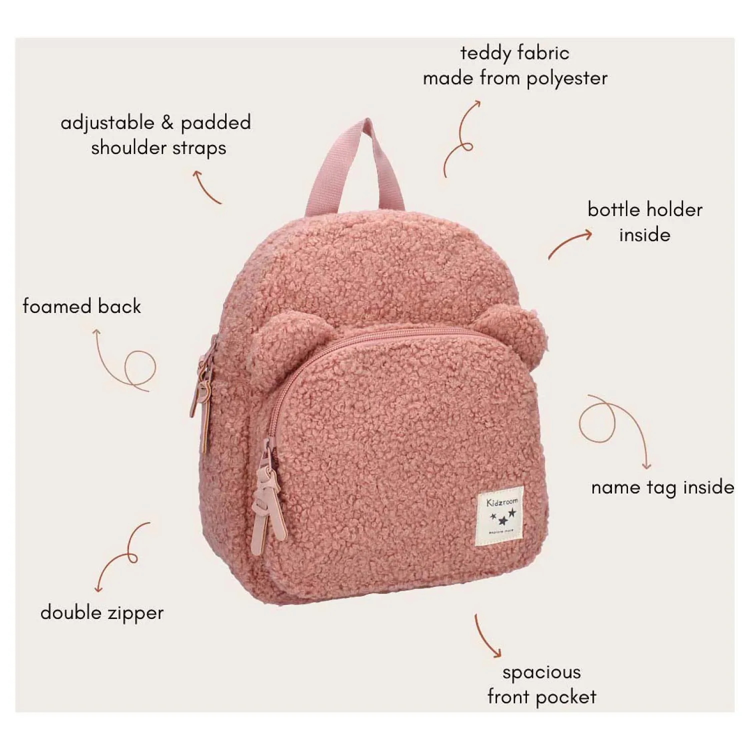 Rugzak Porto Beary Excited Roze>Kidzroom Clearance