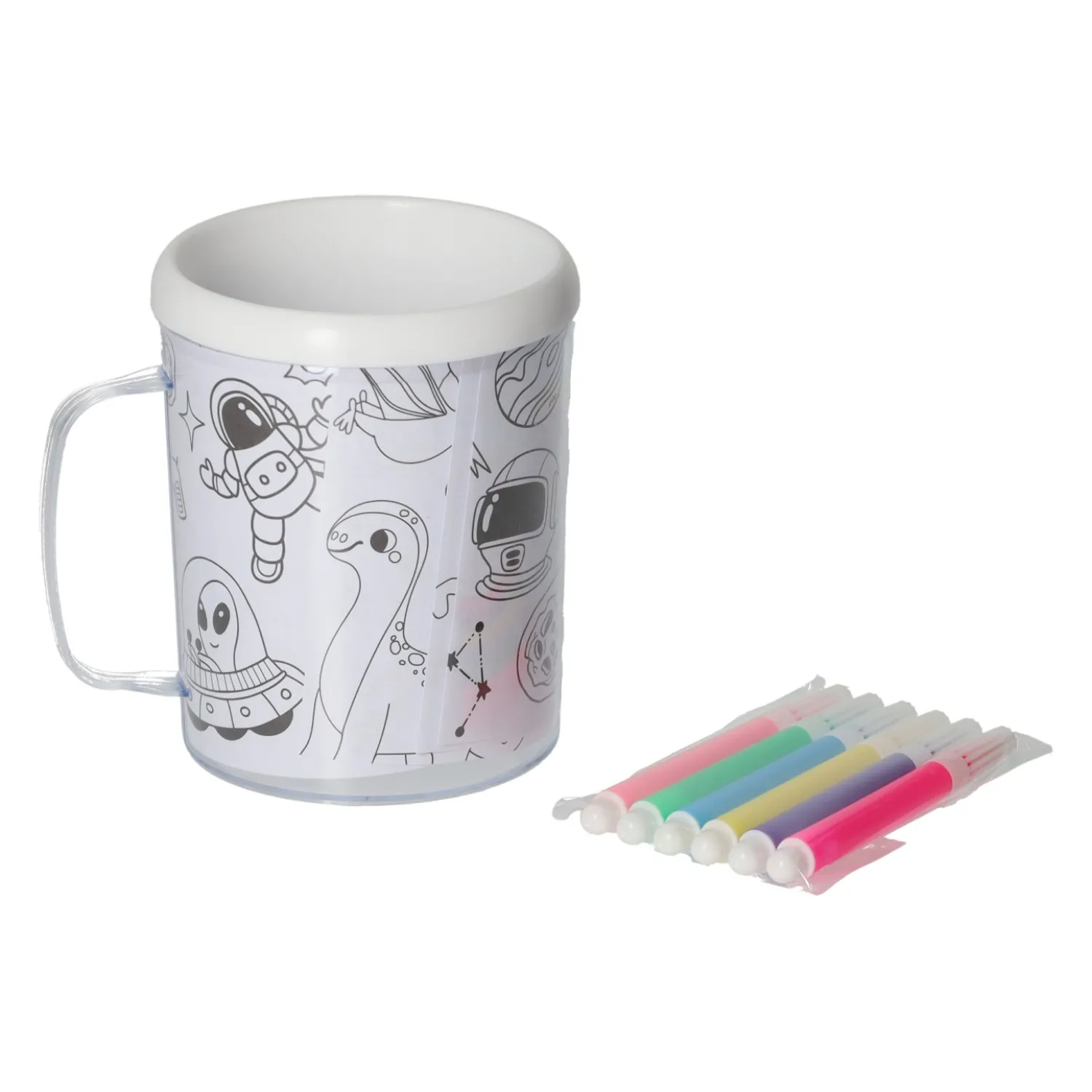 Kleur je eigen Beker Dino's Robots Ruimtevaartplaatjes - incl 6 stiften- Clearance