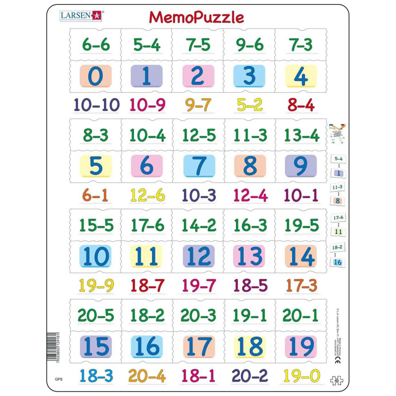 Larsen Memopuzzel - Aftrekken met Getallen van 0-20, 40st.>Selecta Outlet