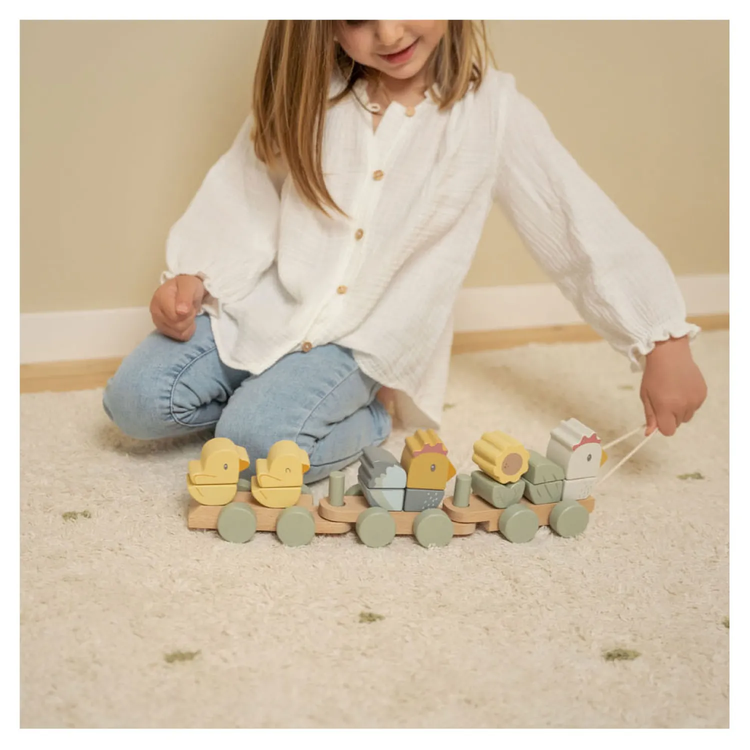 Houten Blokkentrein Kip Little Farm FSC-Little Dutch Hot