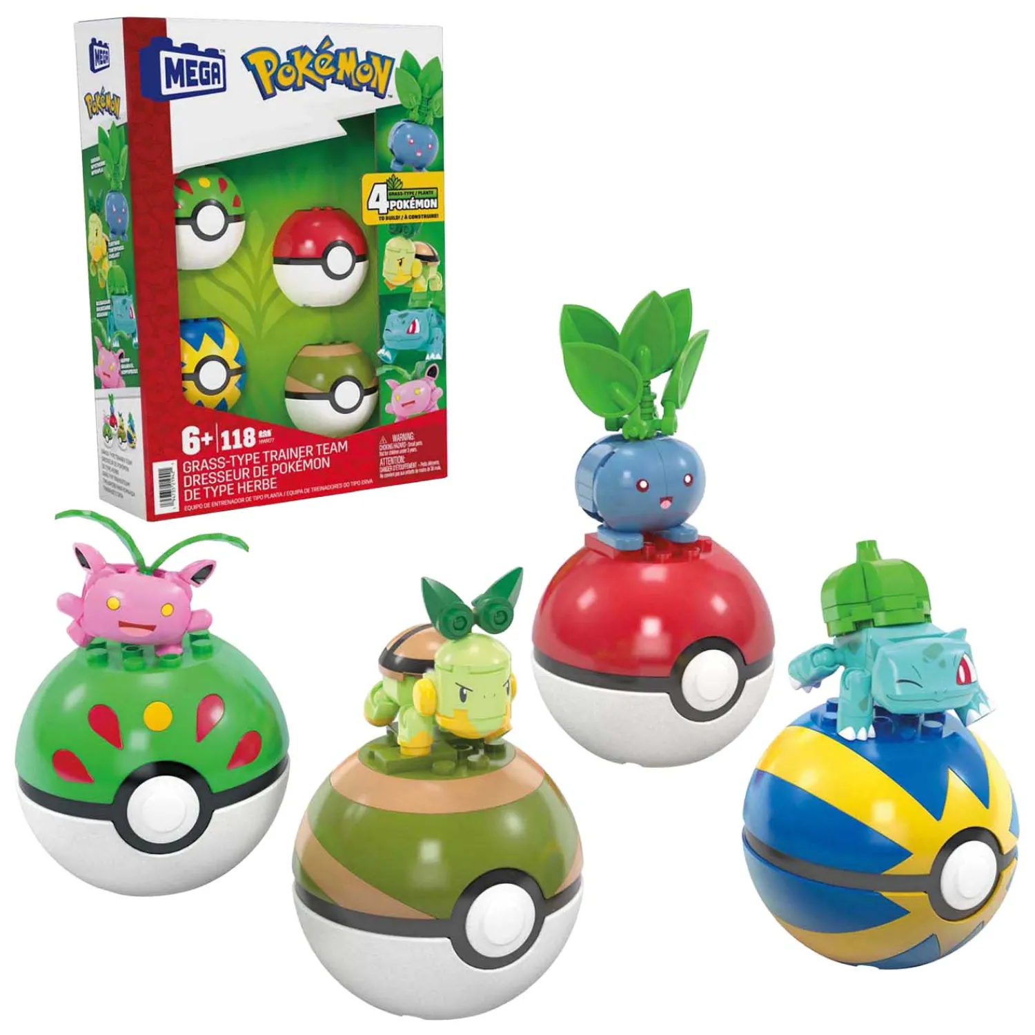 Mega Construx Pokémon Bouwset - Bulbasaur, Turtwig, Hoppip en Oddish-Mega Bloks New