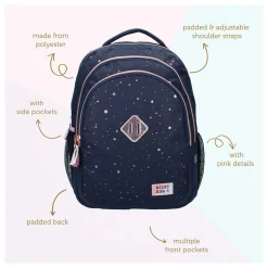 Milky Kiss Rugzak Divine Days Donkerblauw met Roze Stippen, 3-vaks Online
