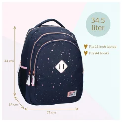 Milky Kiss Rugzak Divine Days Donkerblauw met Roze Stippen, 3-vaks Online