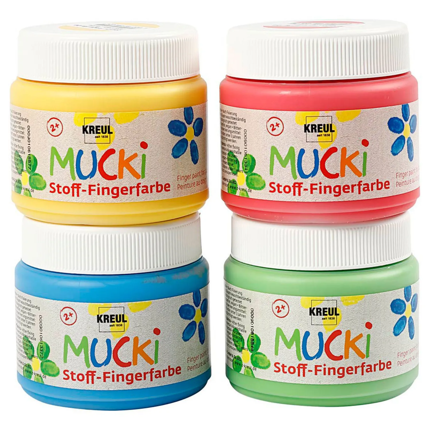 Creativ Company Muck Vingerverf Blauw/Groen/Rood/Geel, 4x150ml Clearance