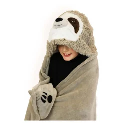 Noxxiez Knuffeldeken met Capuchon Luiaard, 130x100cm Outlet