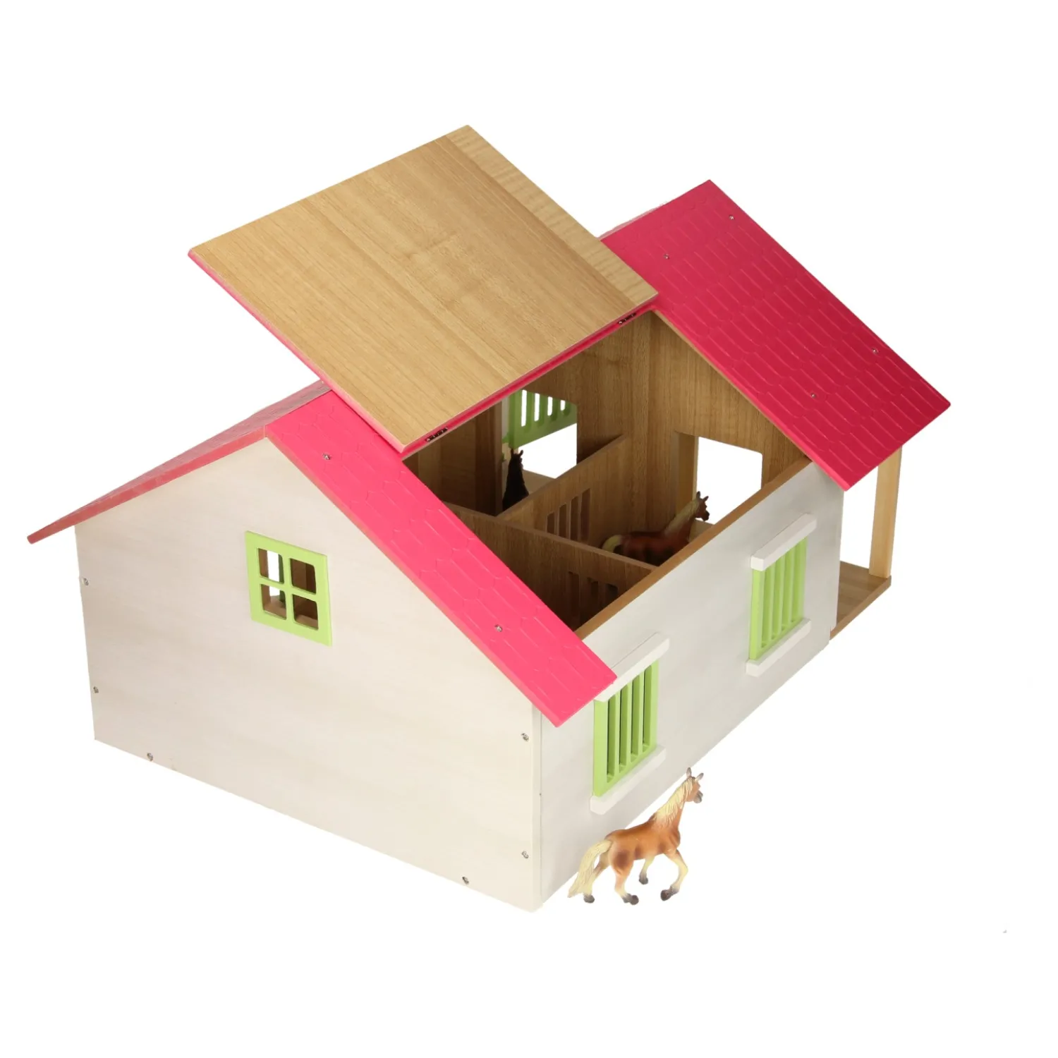 Paardenstal Roze met 2 Boxen en Berging, 1:24-Kids Globe Outlet