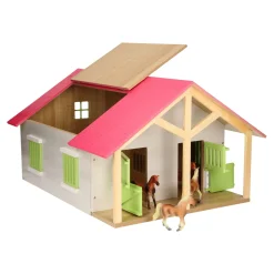 Paardenstal Roze met 2 Boxen en Berging, 1:24-Kids Globe Outlet