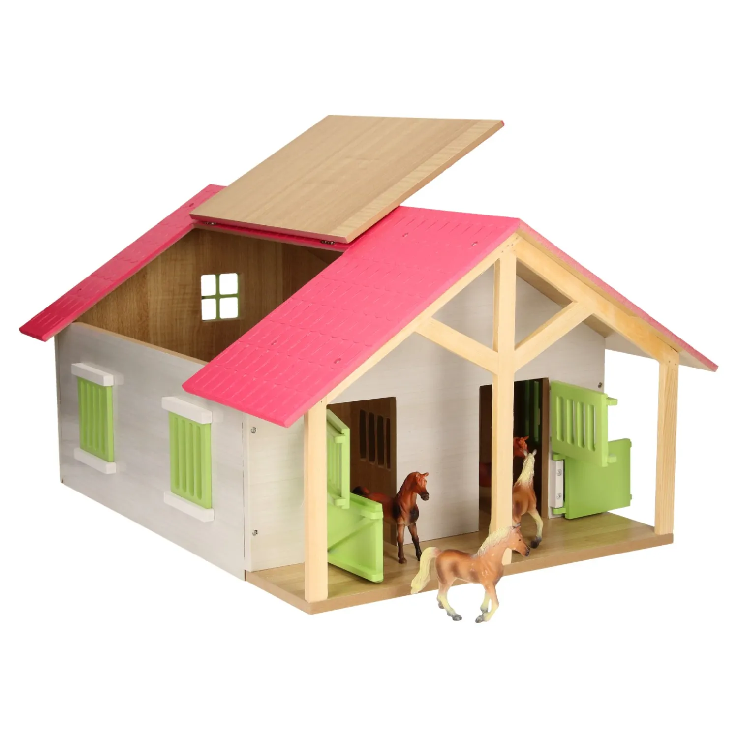 Paardenstal Roze met 2 Boxen en Berging, 1:24-Kids Globe Outlet