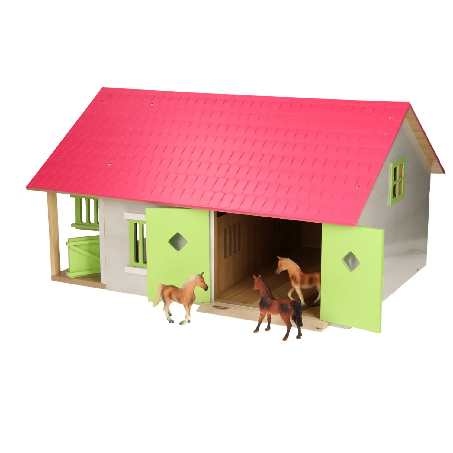 Paardenstal Roze met 2 Boxen en Berging, 1:24-Kids Globe Outlet