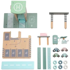Playwood Pastelkleurige Houten Parkeergarage en Tankstation met Lift Discount