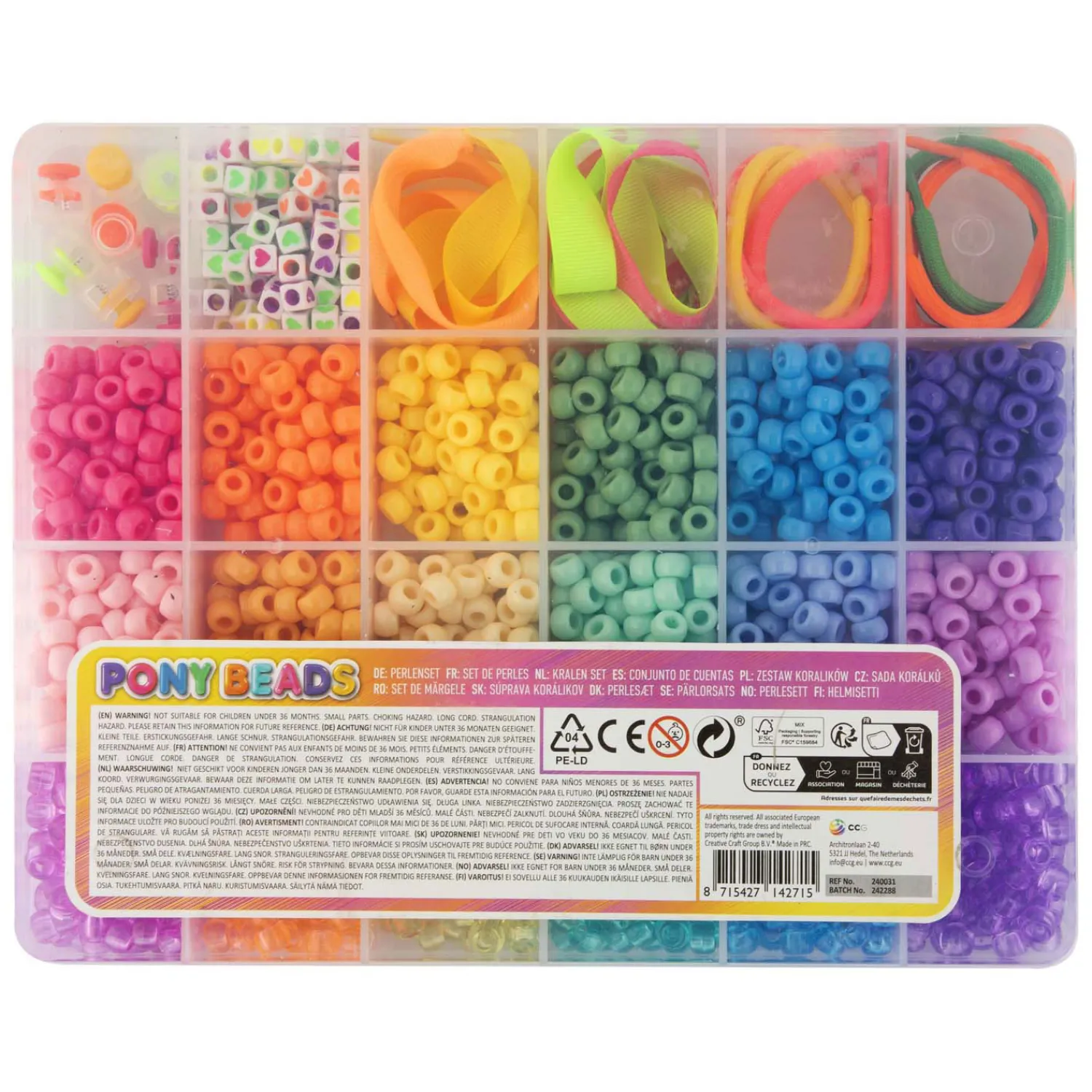 Pony Beads & Accessoires in Opbergdoos, 18 Kleuren-Creative Craft Group Hot