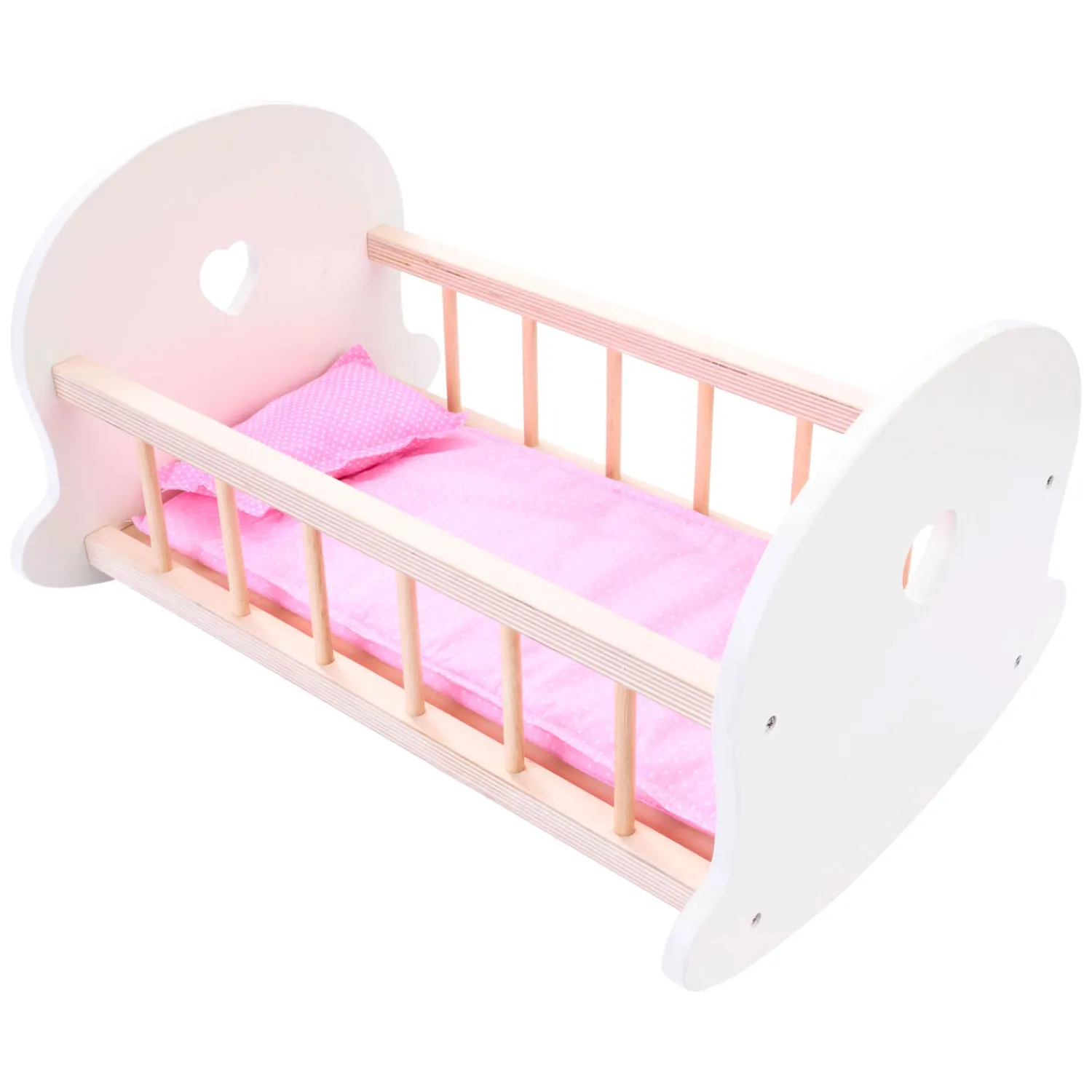 Poppenbedje Schommelwieg, Roze/Wit> Online