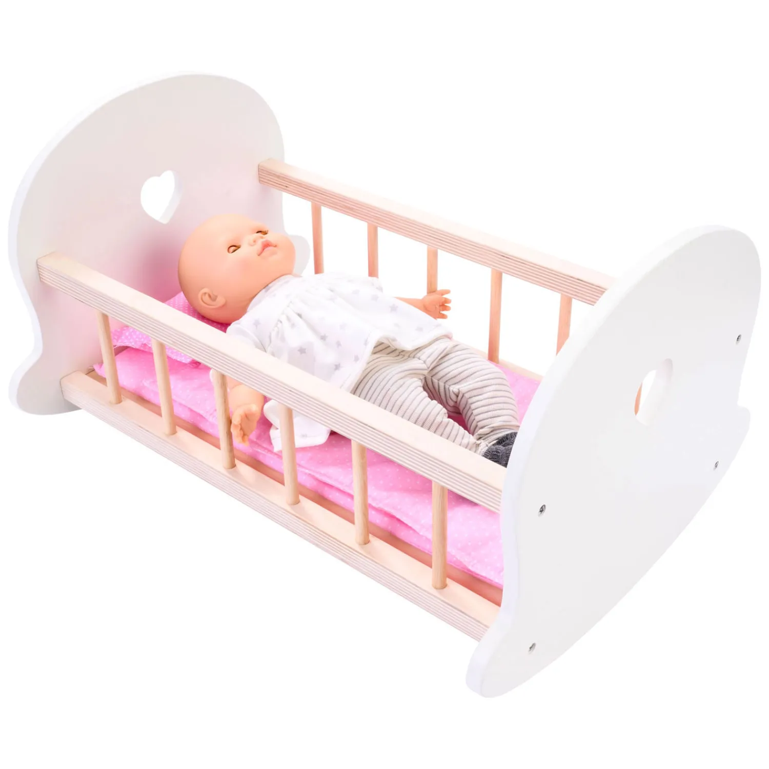 Poppenbedje Schommelwieg, Roze/Wit> Online