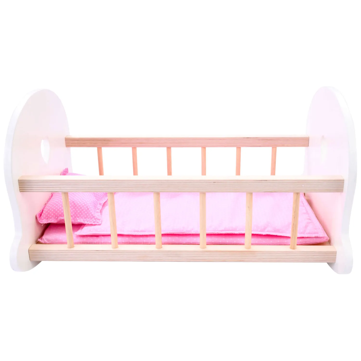 Poppenbedje Schommelwieg, Roze/Wit> Online