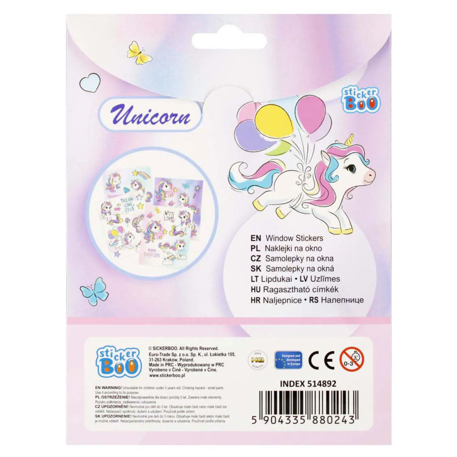 Raamstickers Eenhoorn, 16x21cm> New