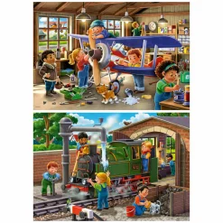 Ravensburger Legpuzzel Vliegtuig en Trein Reparatie, 2x24st. Sale