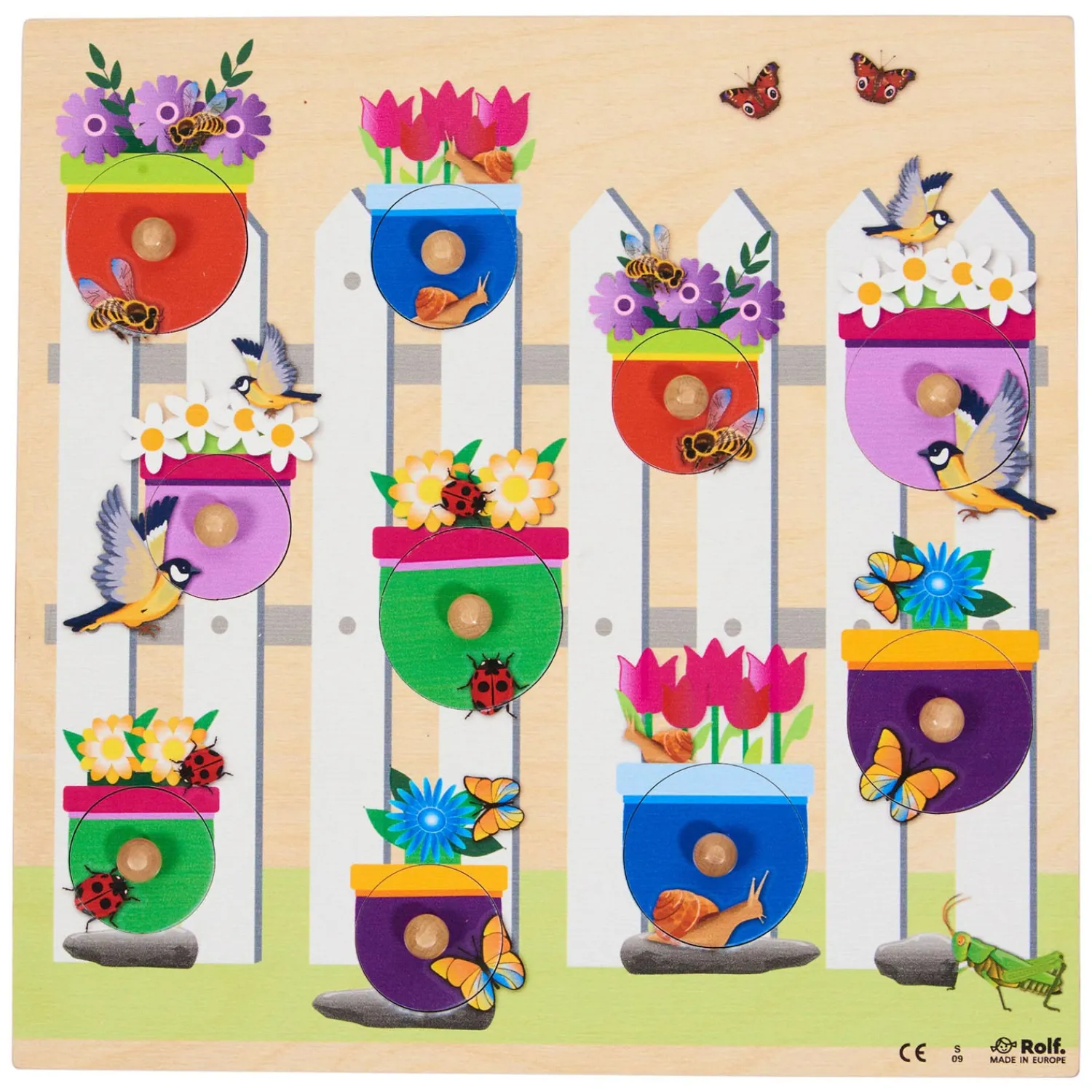 Rolf - Houten Noppenpuzzel Bloemen, 10st. Best